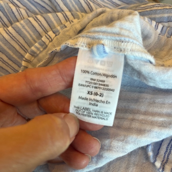 Midi Summer Dress Comfy Cinched Drawstring Waist with Pockets Blue Striped New - Picture 10 of 15